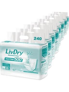 LivDry Incontinence Pad Insert - Long Length, Ultimate Protection (240 Count)
